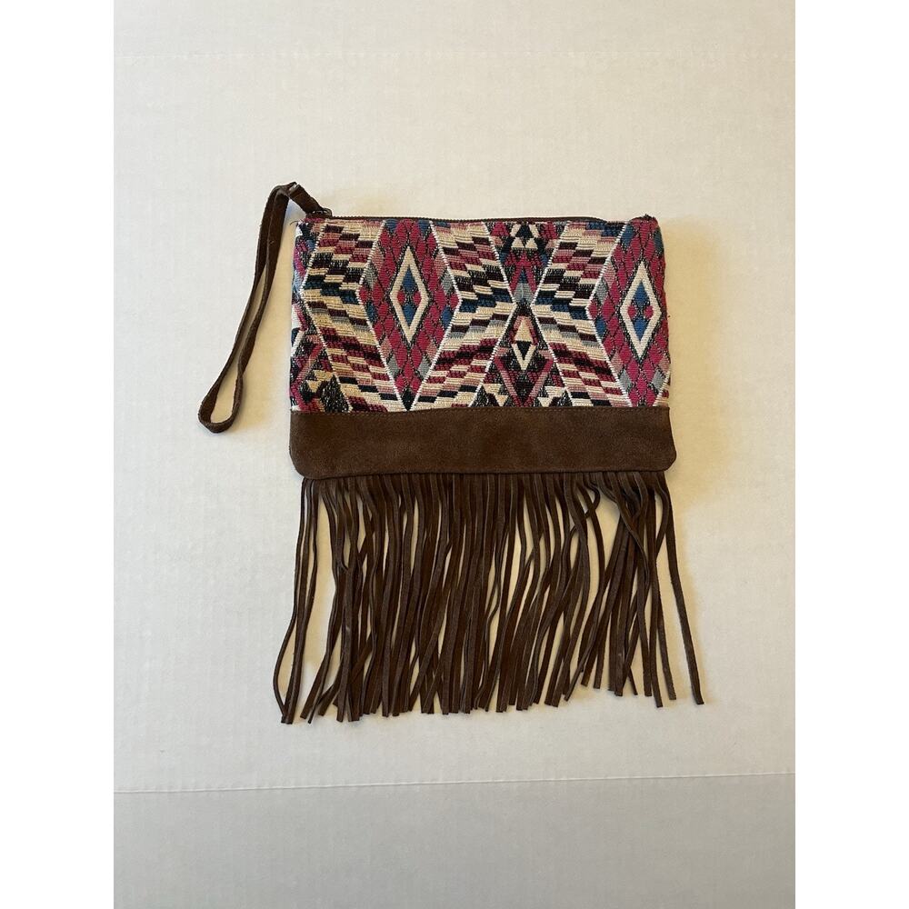 American Eagle Outfitters Brown Suede Fringe Purse Bag Boho Hippie Western